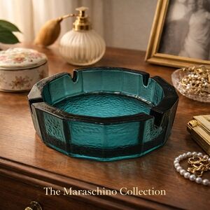 Vintage Blenko Teal Glass Ashtray | MCM Art Glass